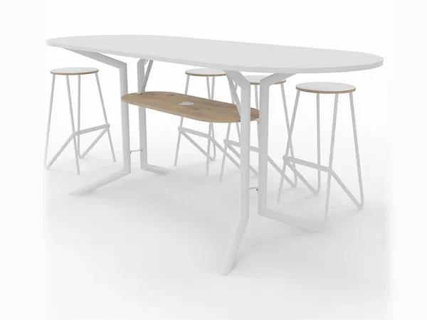 Pill top meeting tables, stand up and bar height tables