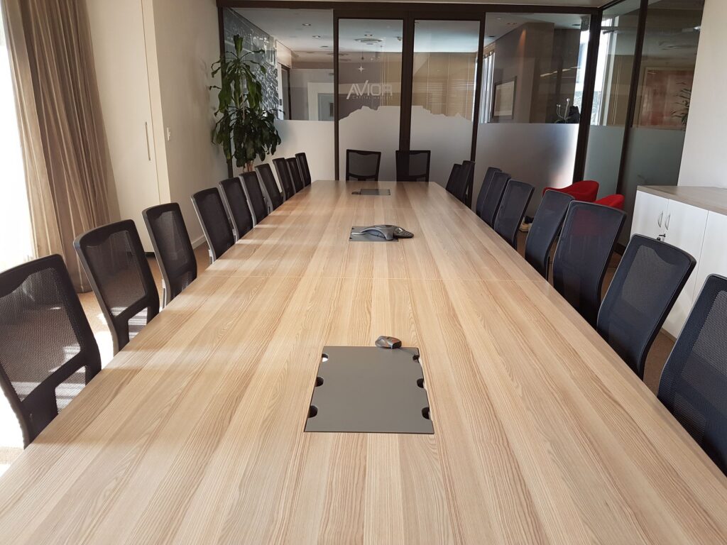 Cable ports along the boardroom table at Avior Capital Markets in Cape Town, supplied by Nuwave