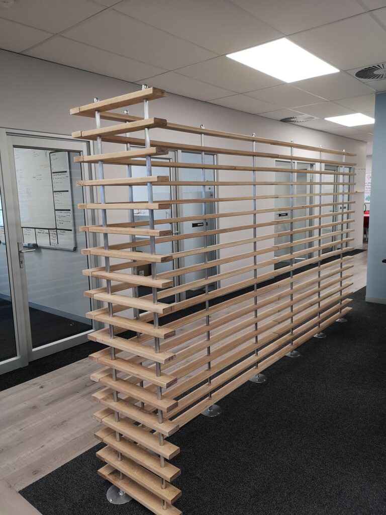 Timber slat screens dividing the open office floor at Nordex Energy in Cape Town, by Nuwave