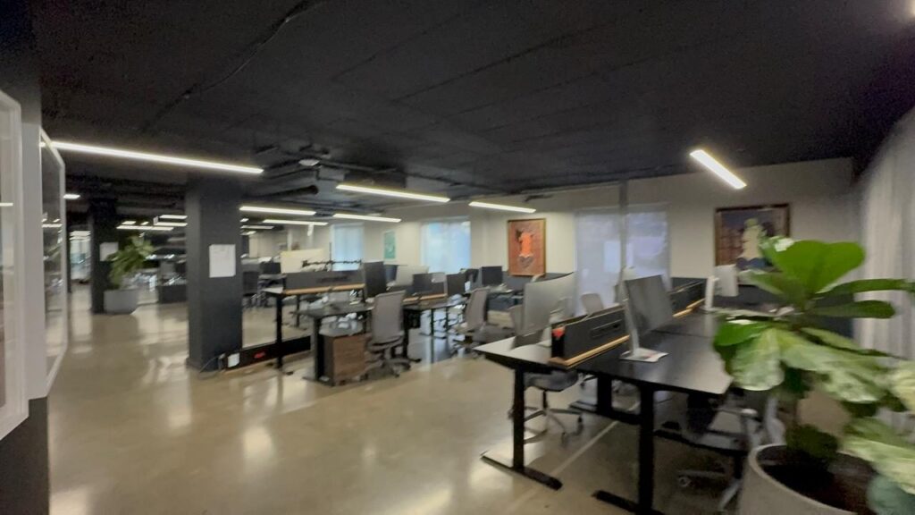 Rows of desks and mesh back chairs across Rain's open plan Cape Town floor, supplied by Nuwave