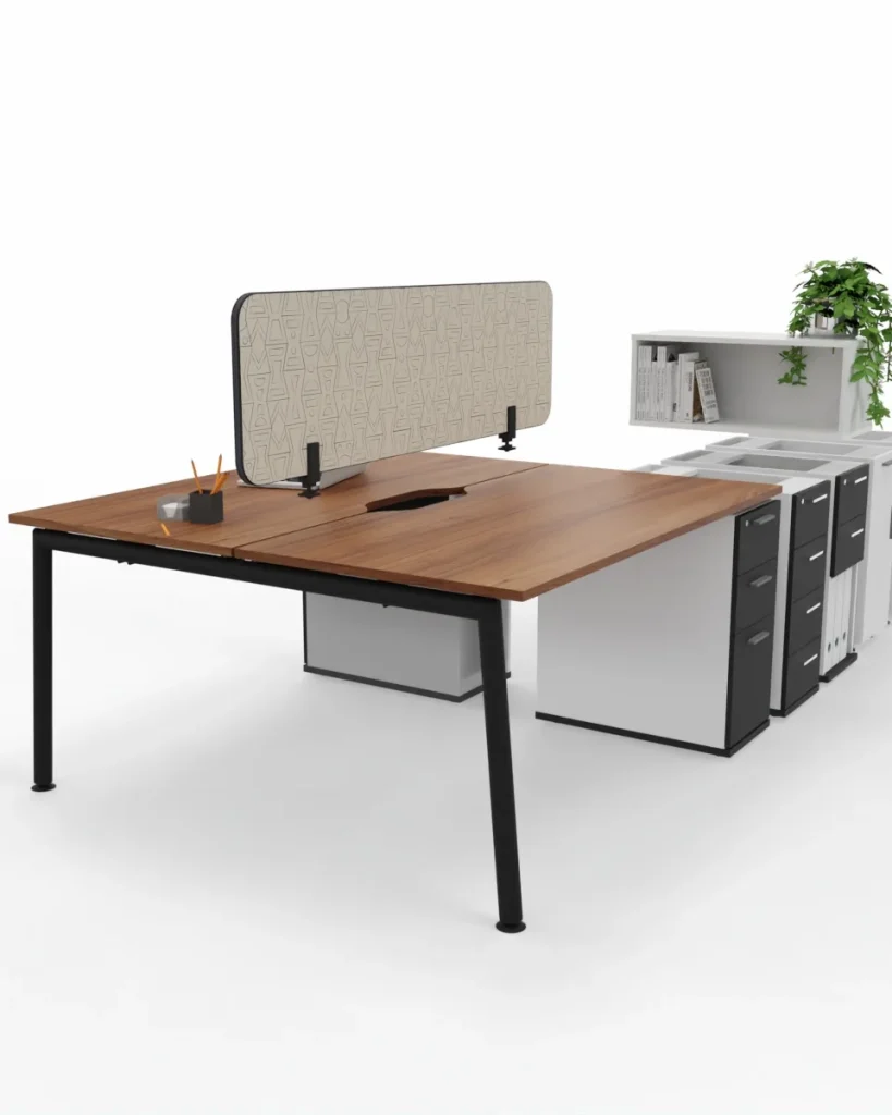 Slim line dual desk with pedestals, bench desks