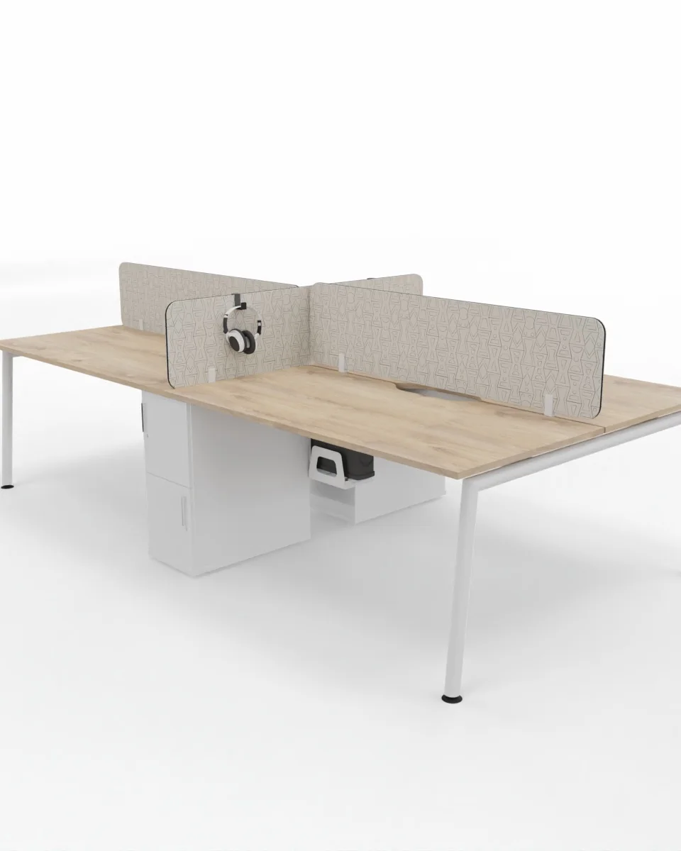 Slim line side by side desks with shared pedestal, 1200 x 750 mm (pair 2400 wide), Rectangular, Shared pedestal, key locks
