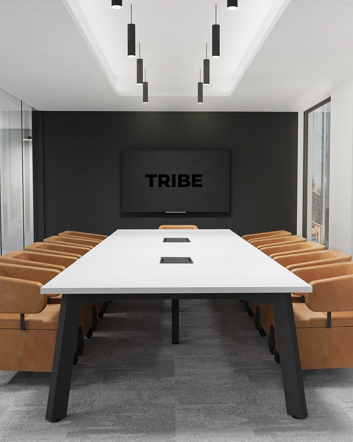 Splayed leg boardroom table, 3800 x 1500 mm
